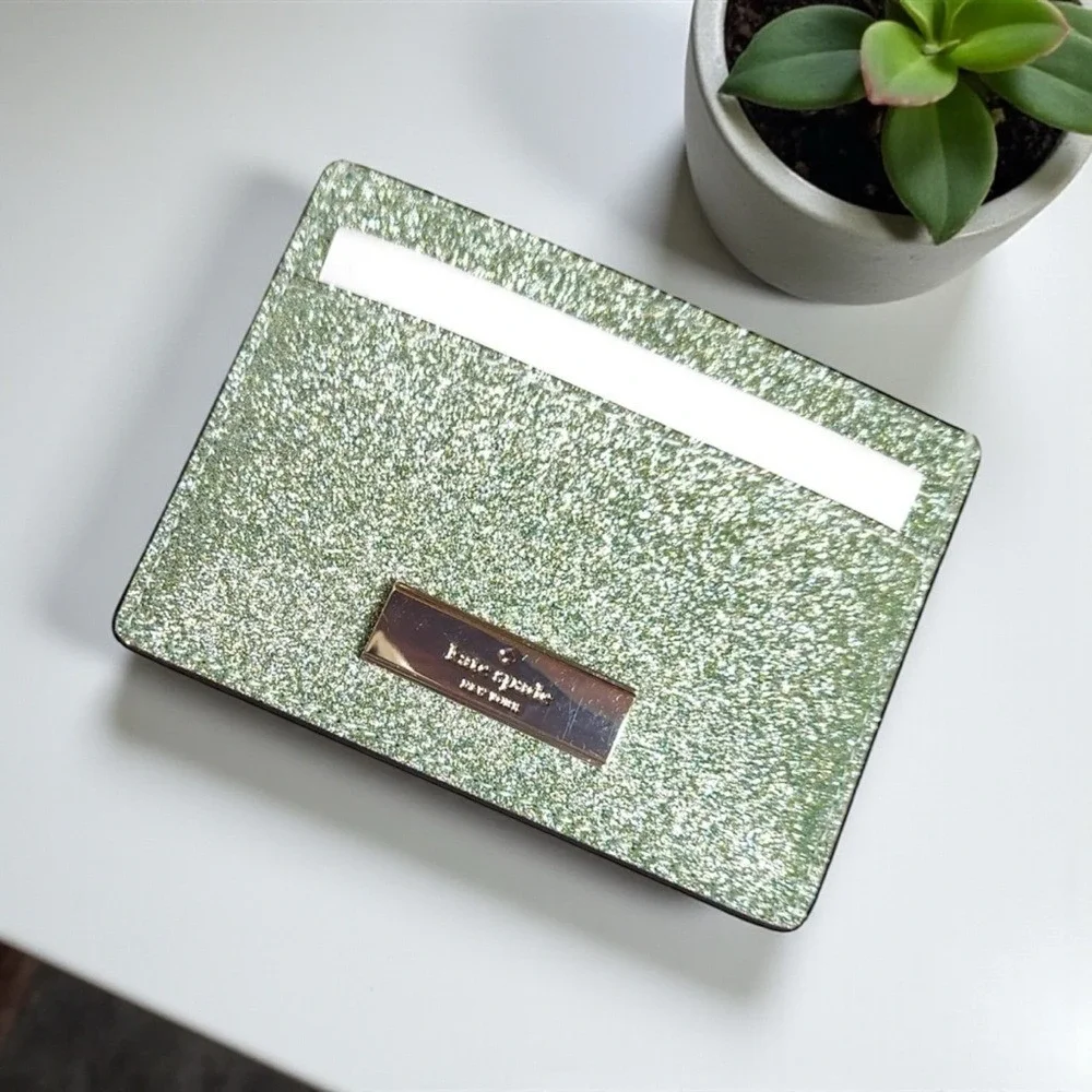 Kate Spade Kenzie‎ Glitter Mixed MaterialsBoxed Small Slim Card Holder NWT NIB